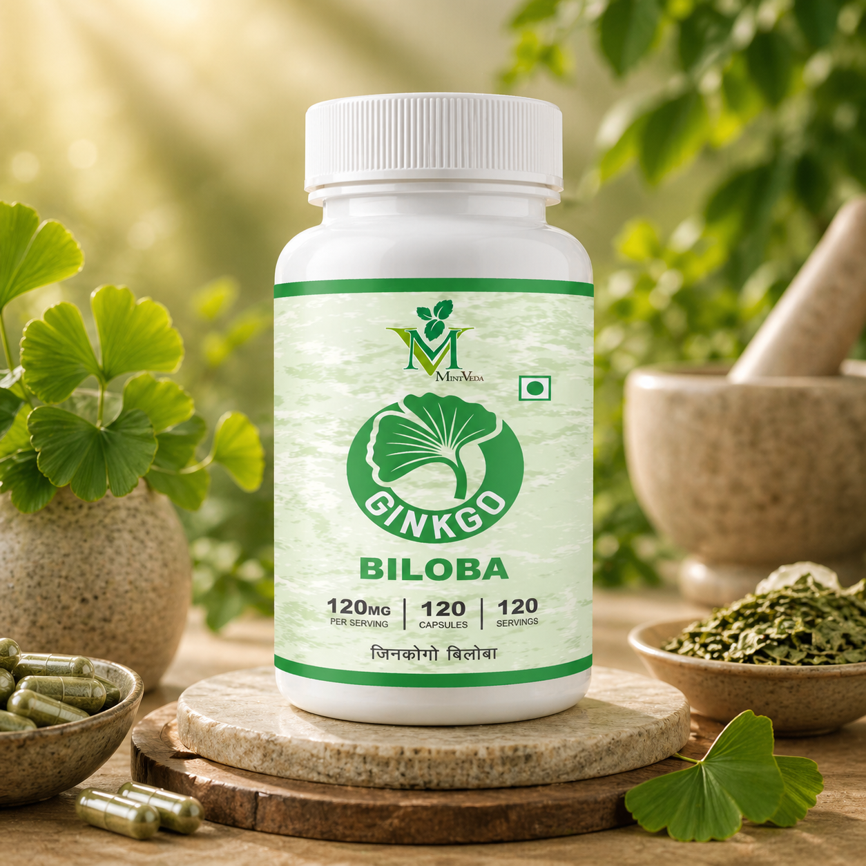 Ginkgo Biloba Mint Veda Ginkgo Biloba 120mg 120 Veg Capsules - Image 1
