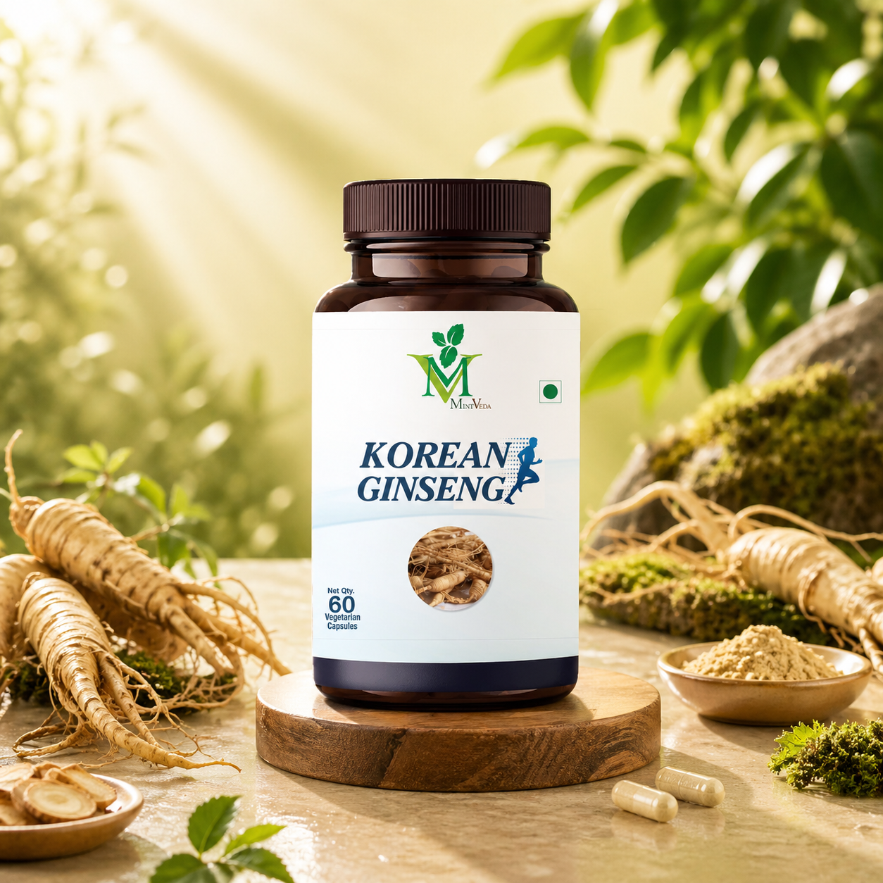 Korean Ginsang 1 Mint Veda Korean Ginseng 60 Veg Capsules - Image 1