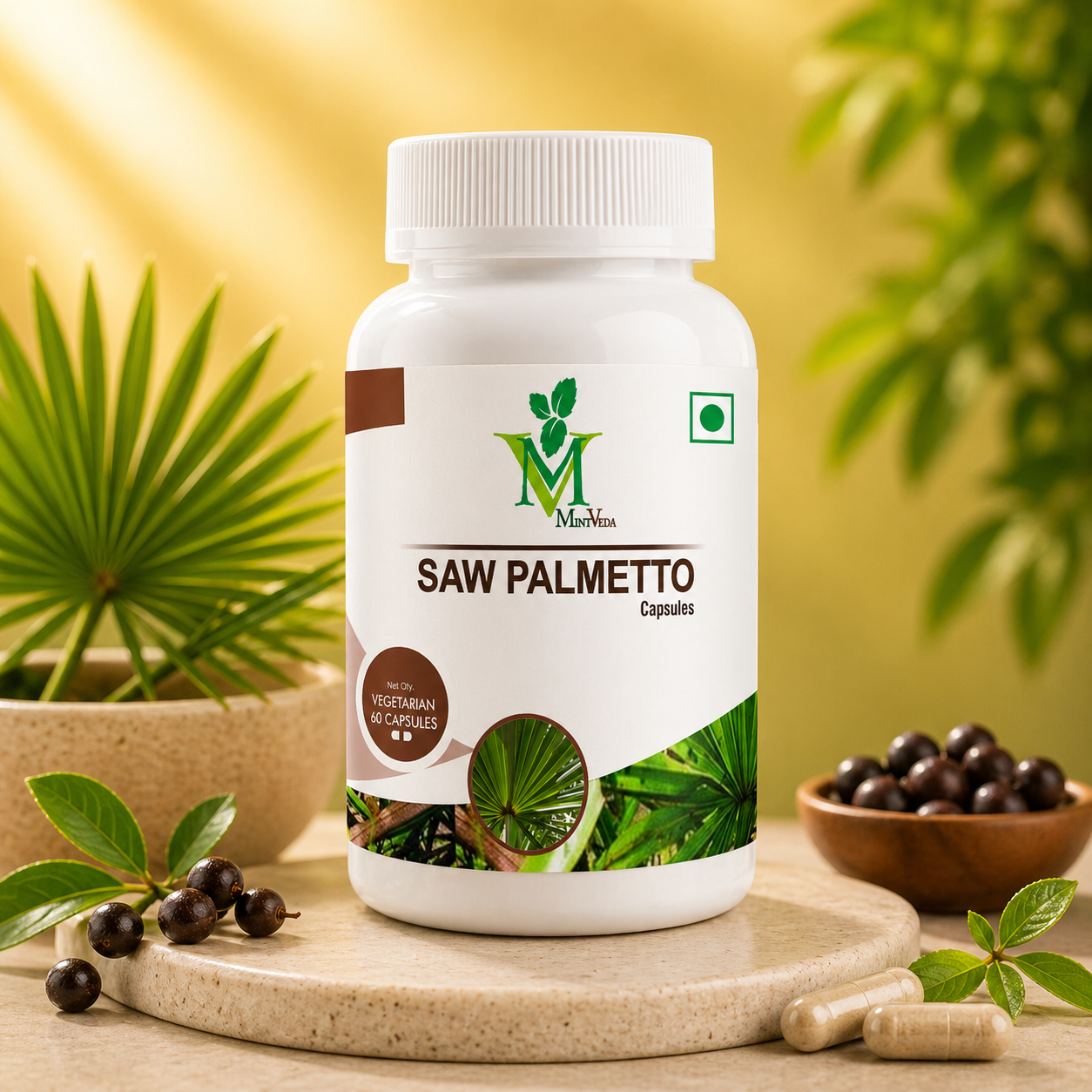 Saw palmetto Mint Veda Natural and Herbal Saw Palmetto Capsules, 800 Mg 60 Veg Capsule - Image 1