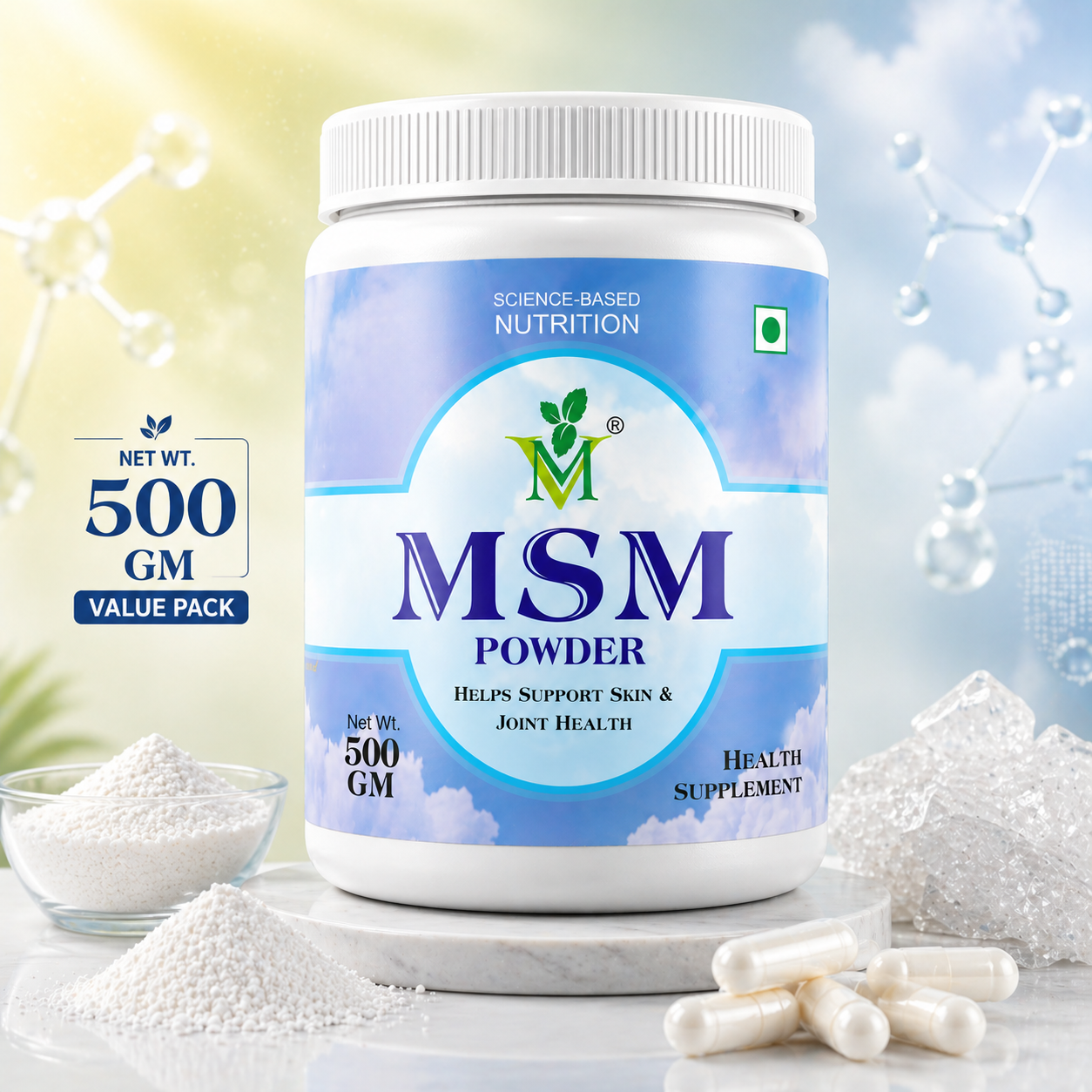 msm 500gm 2 Mint Veda Natural and Herbal MSM Powder 500 gm - Image 1